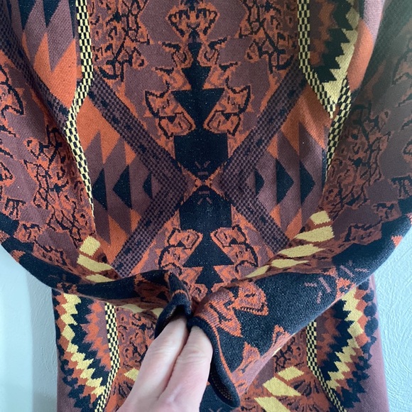 FREE PEOPLE SWEATER DRESS BOHO STRETCH BOHEMIAN PATTERN LONG SLV BODYCON DRESS L - Picture 10 of 17